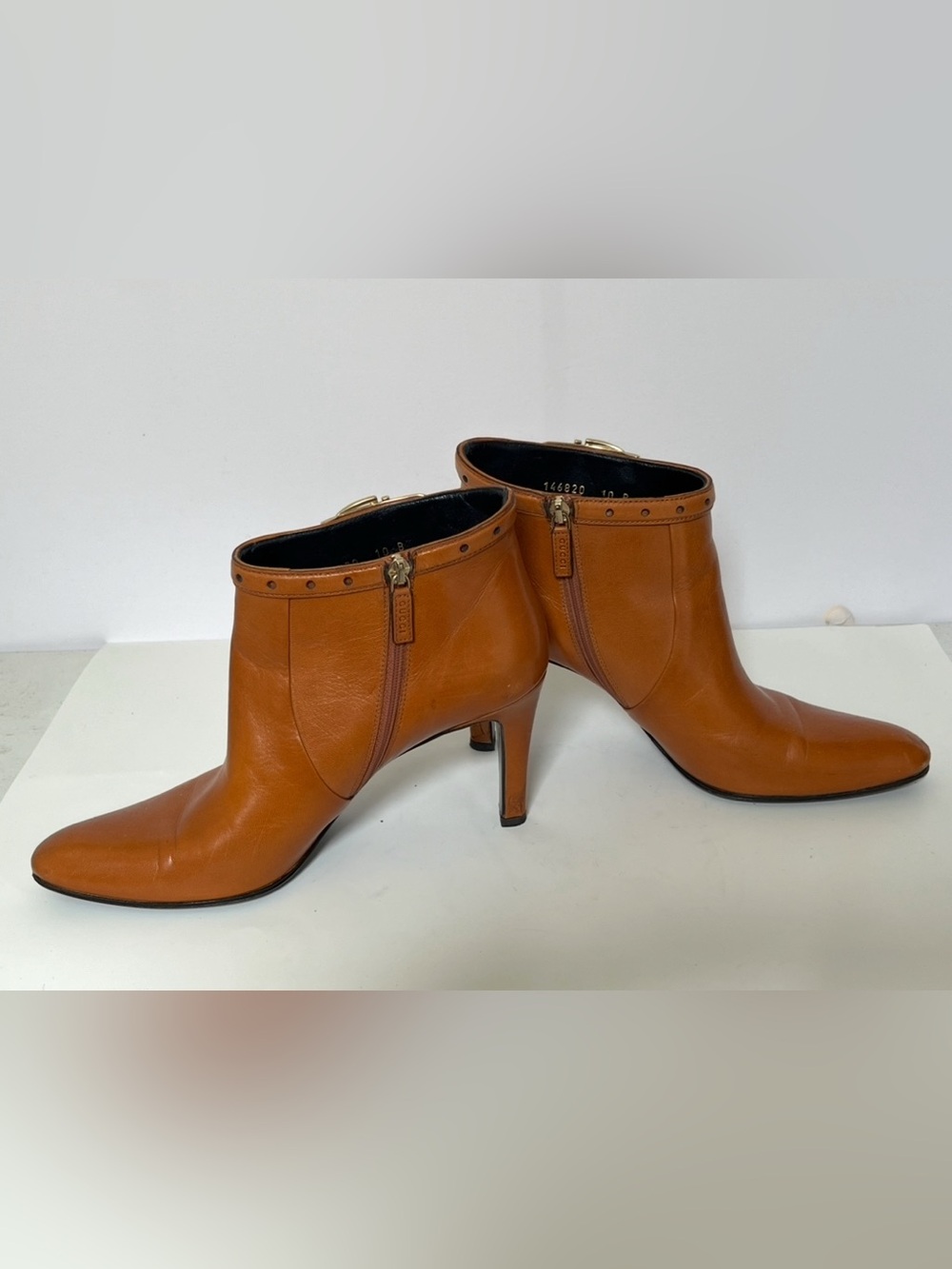 Gucci Tan Leather Ankle Booties with Gold Buckle 10B - Picture 8 of 15